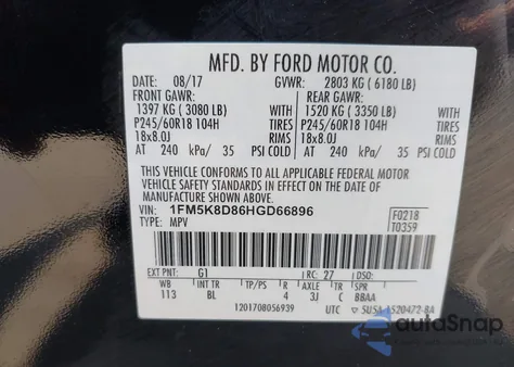 2017 Ford Explorer Xlt из США, поврежденный, VIN 1FM5K8D86HGD66896